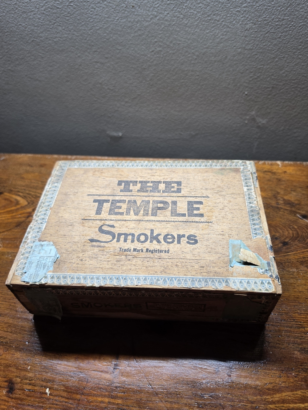 Early 1900s Temple Smokers Wood Cigar Box – Decorative Border